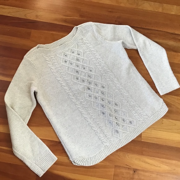 Talbots Cable Knit Sweater Jewel Embellished Small EUC - Picture 1 of 10